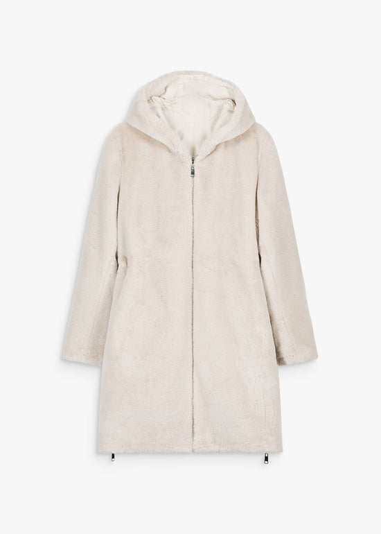 Parka réversible en fausse fourrure beige