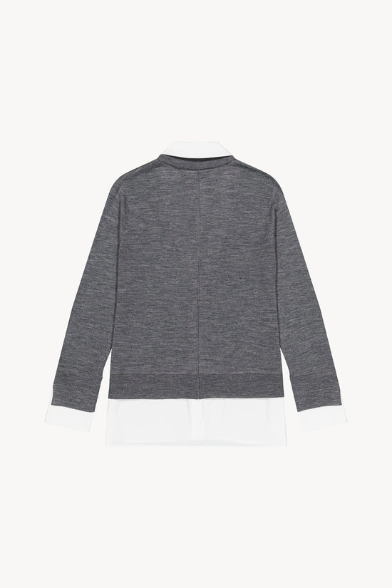 Gilet chemise trompe-l'œil gris avec un col en V et manches et détails côtelés bords