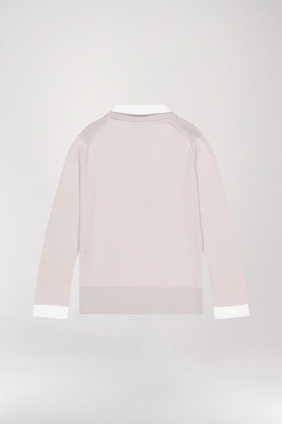 Beige wool trompe-l'oeil V-neck sweater