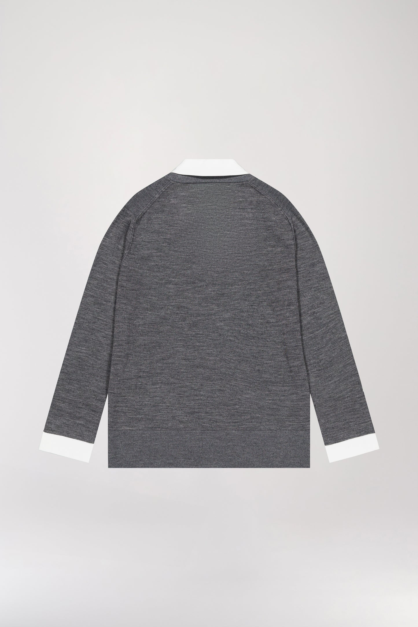 Dark gray wool trompe-l'oeil V-neck sweater