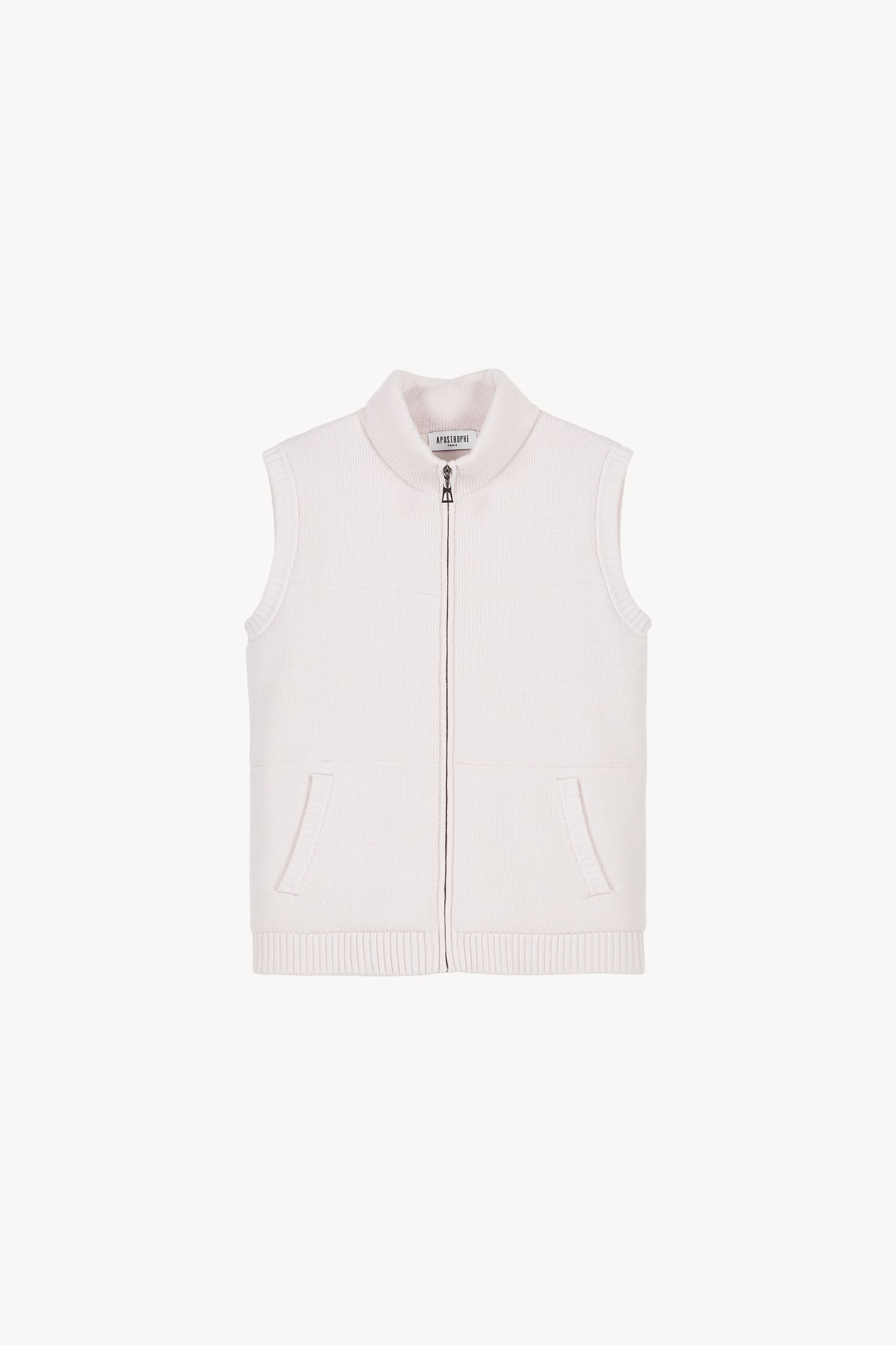 Manteau effet matelassé sans manche laine beige zip avant et poches plaquées