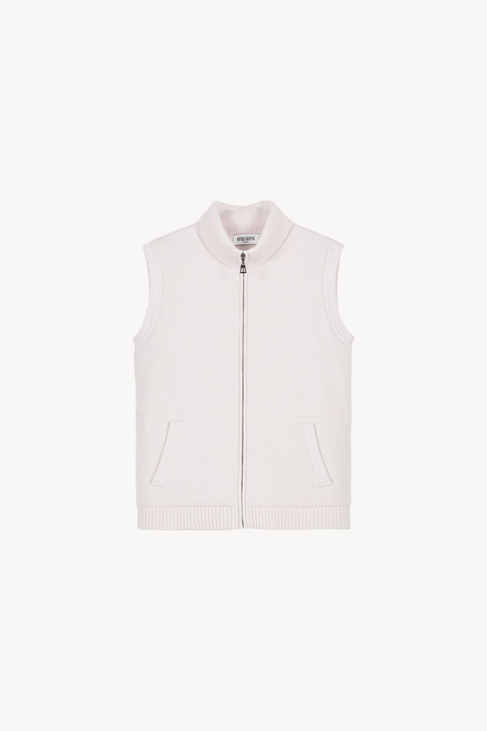 Manteau effet matelassé sans manche laine beige zip avant et poches plaquées