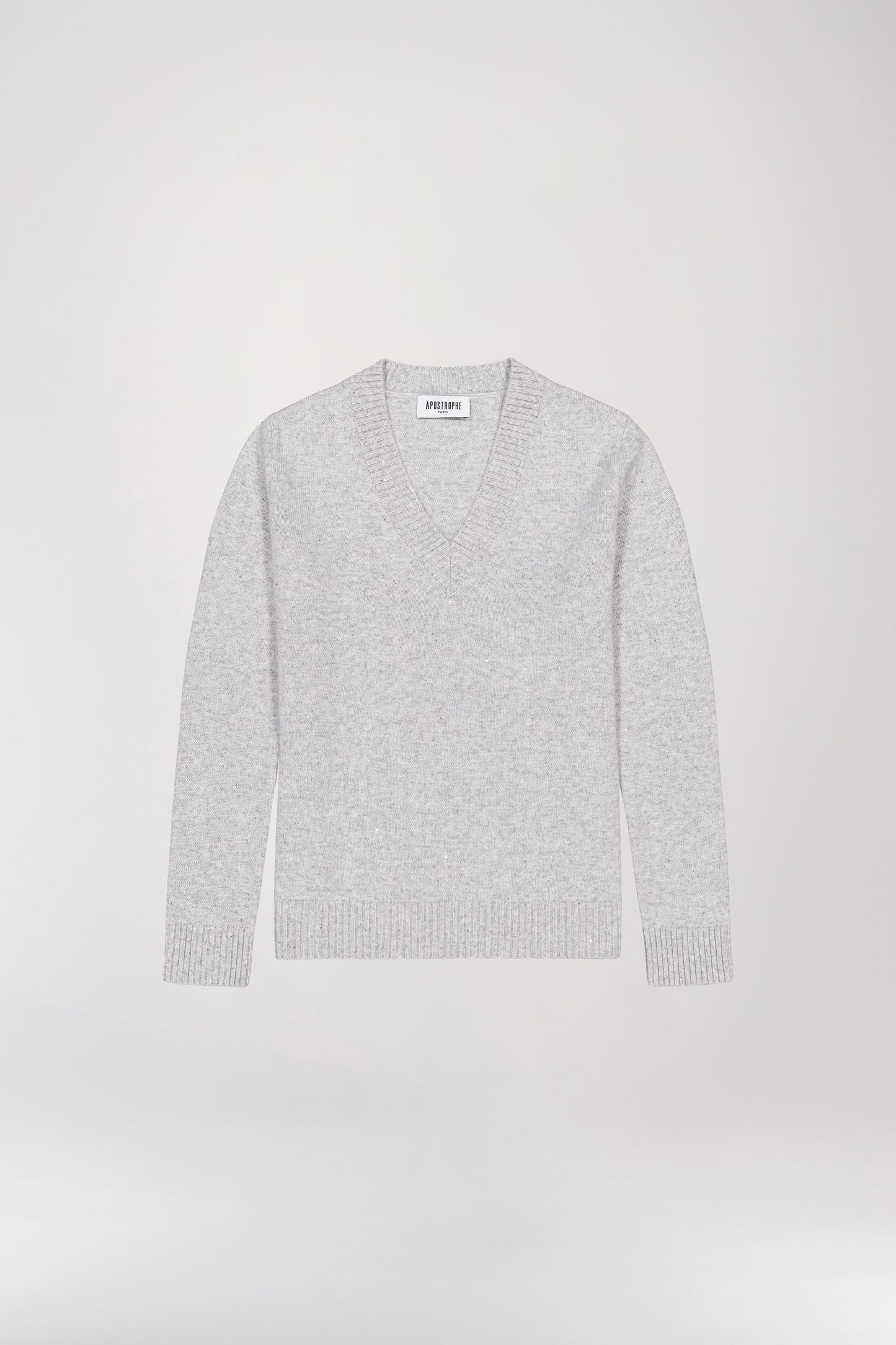 Pull col V pailleté gris pâle