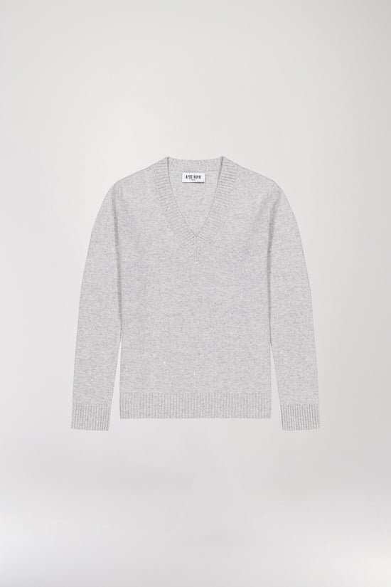 Pull col V pailleté gris pâle