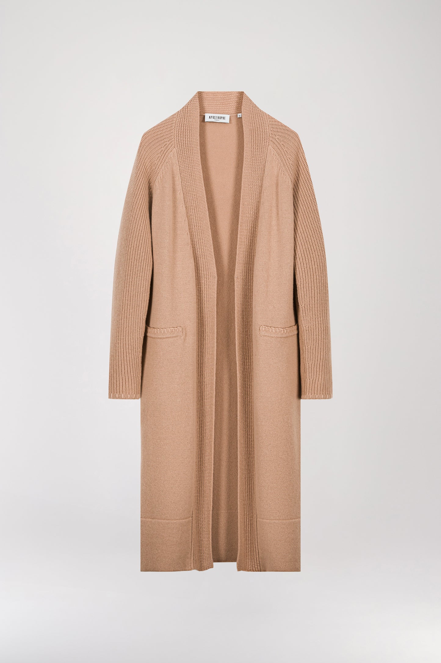 Manteau long en maille camel