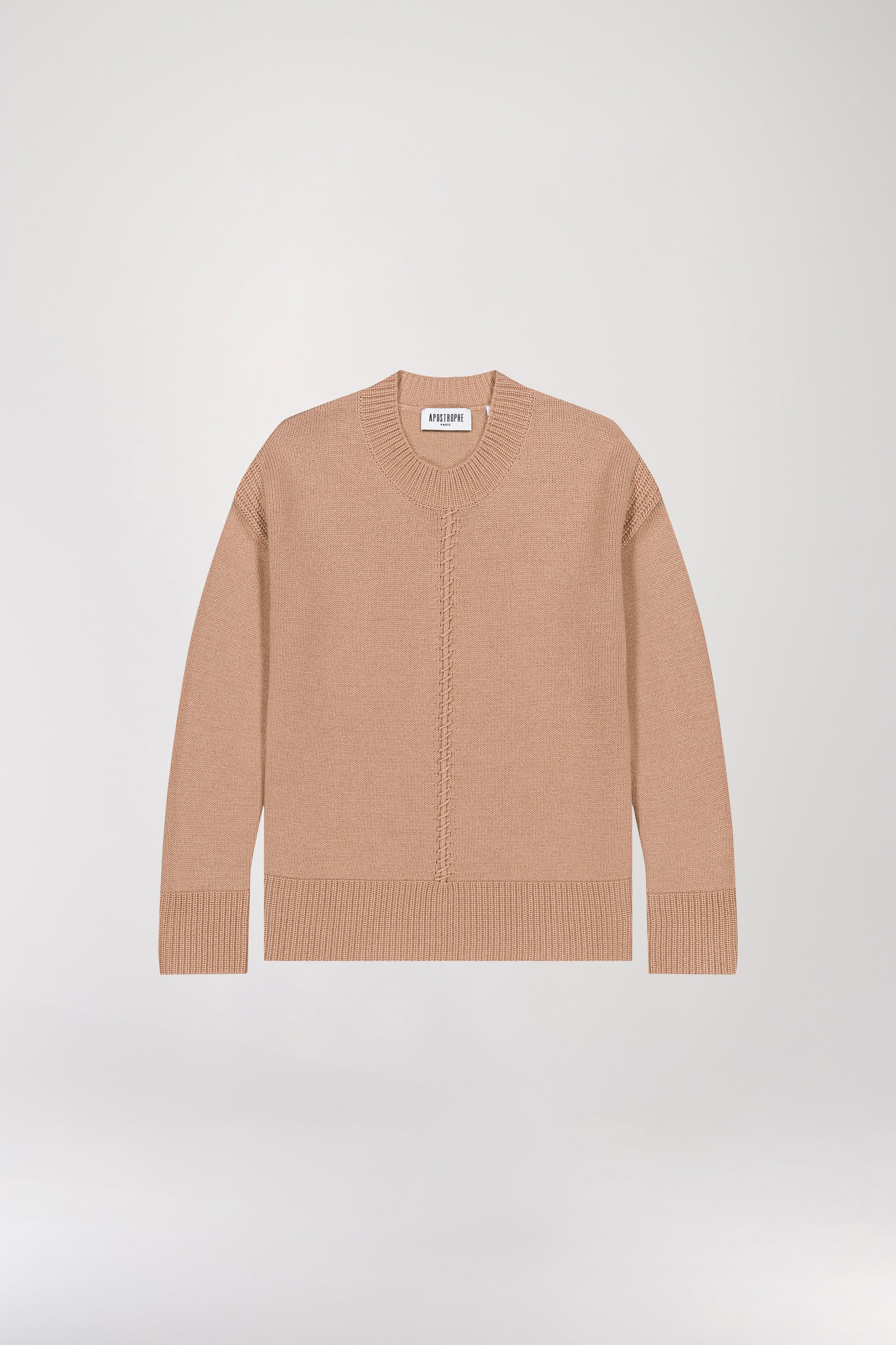 Camel braided round neck sweater