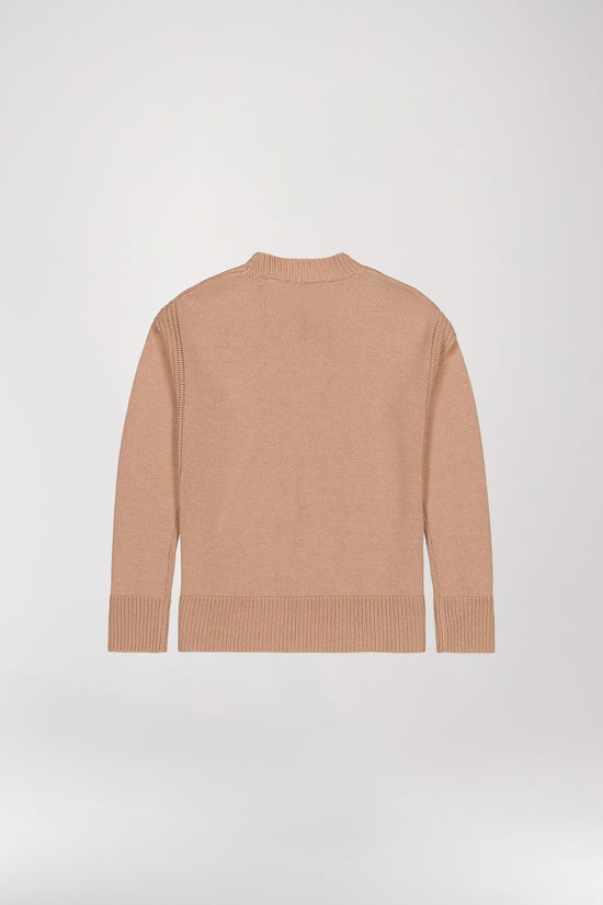 Camel braided round neck sweater