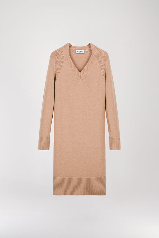 Robe pull en maille camel