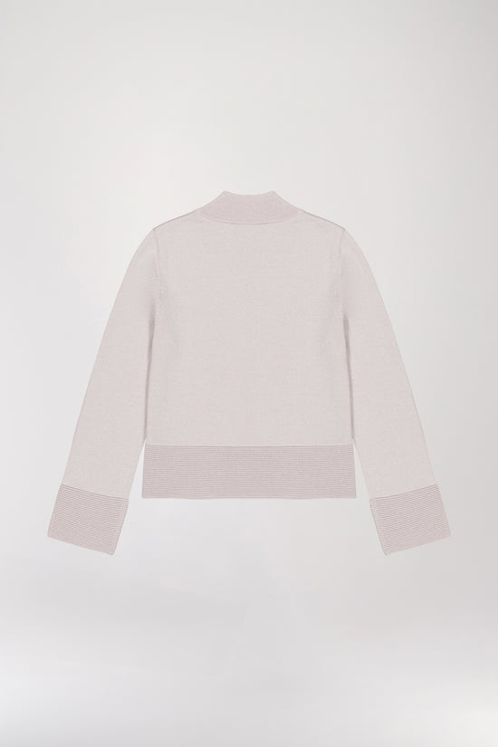 Short funnel neck sweater in beige wool and lurex