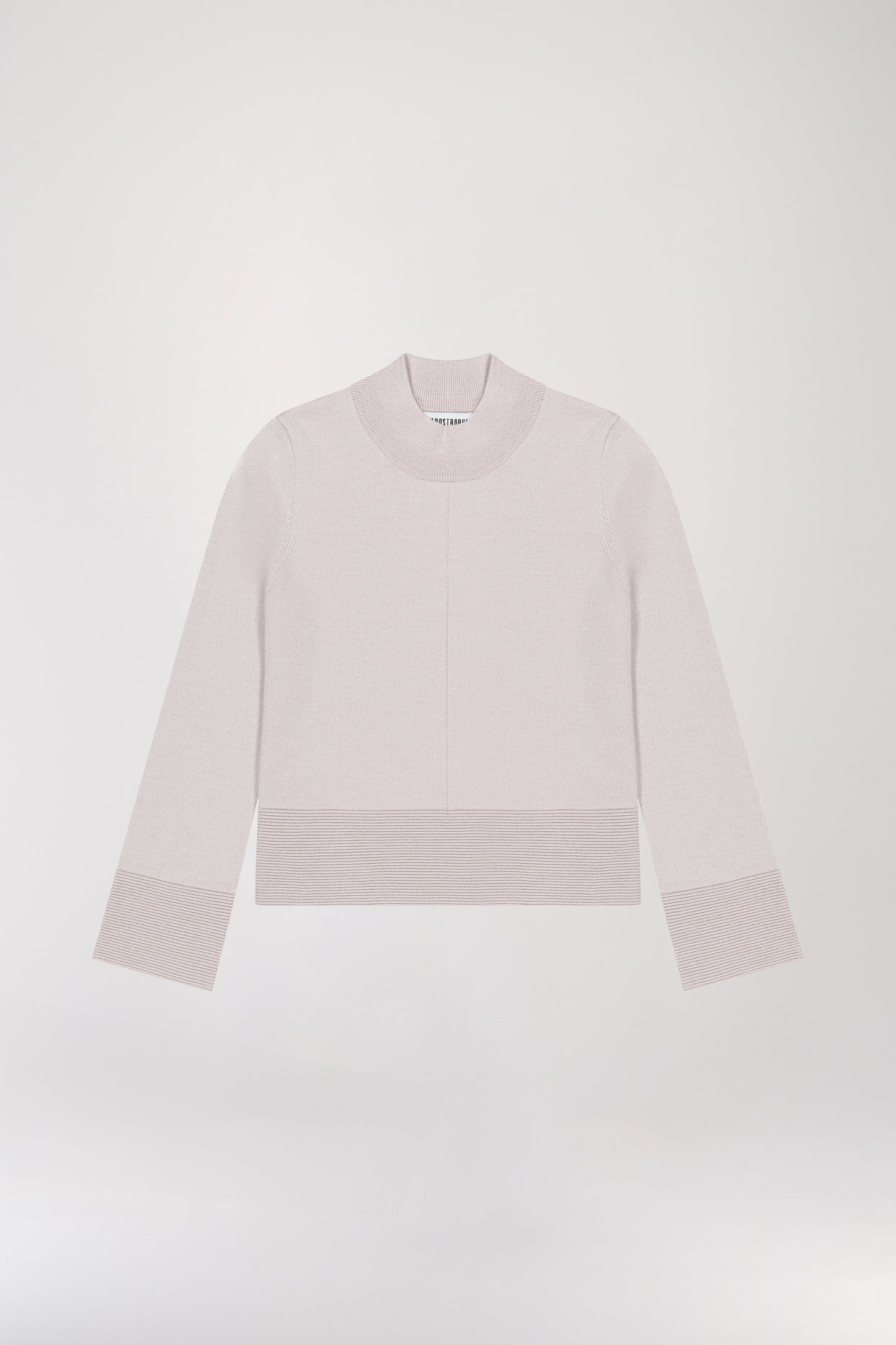 Short funnel neck sweater in beige wool and lurex