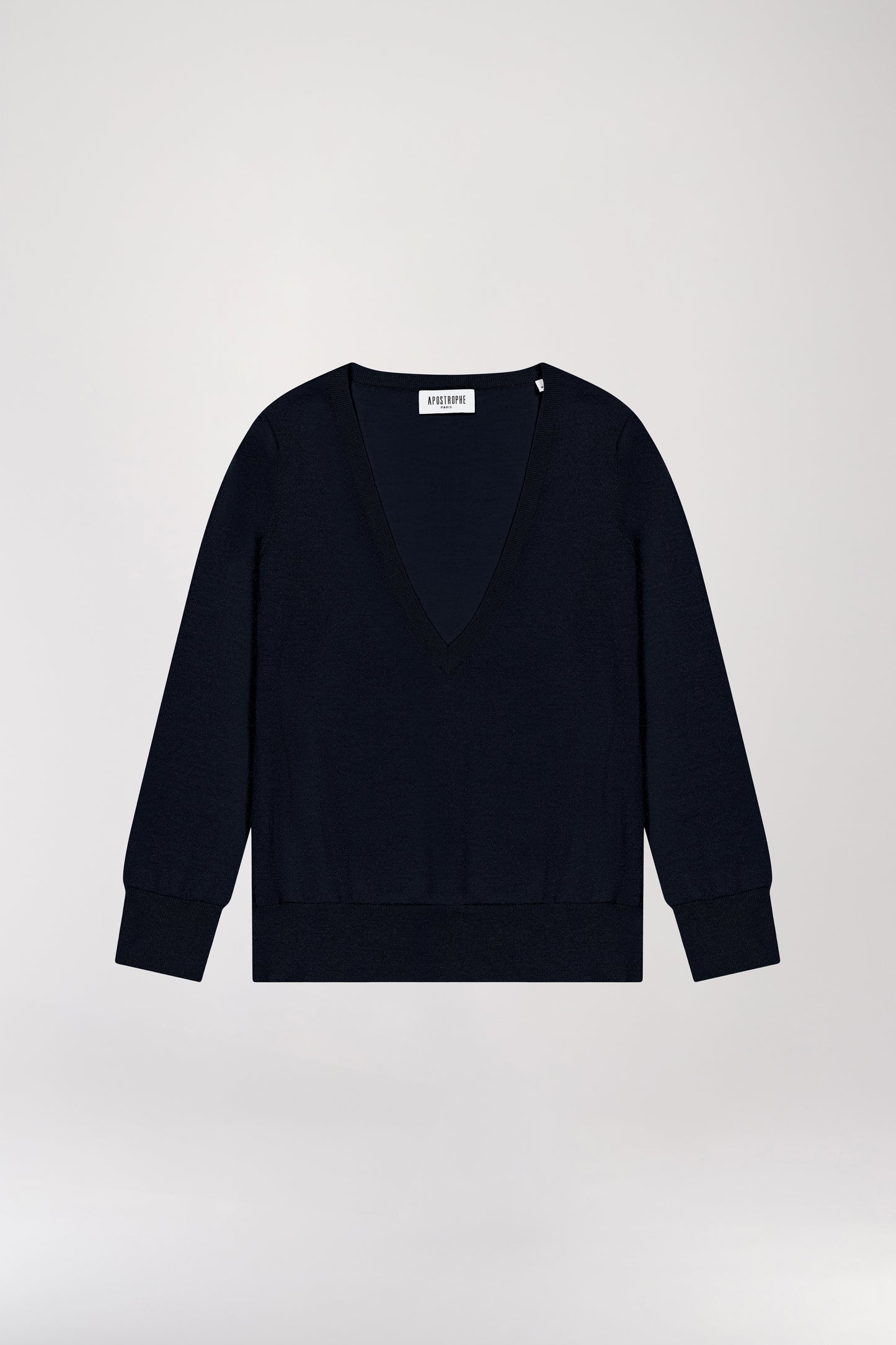 Navy wool and lurex V-neck sweater