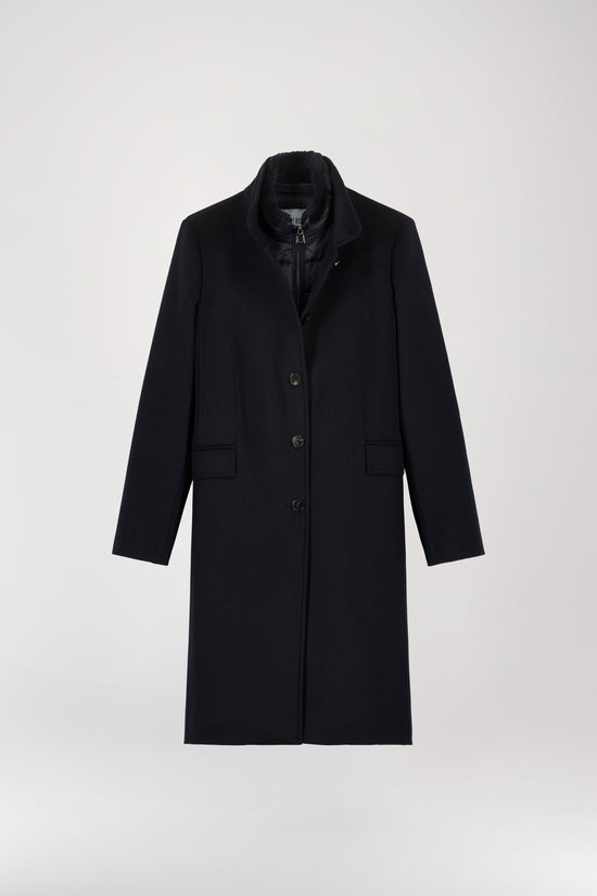 Long navy trompe l'oeil coat