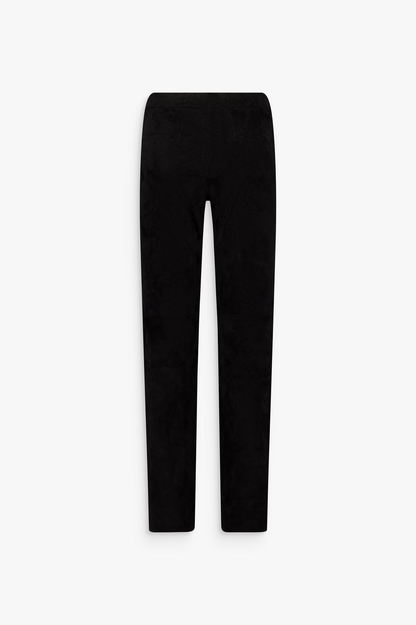 Leggings en daim noir, coupe ajustée et taille haute pour une silhouette élégante.