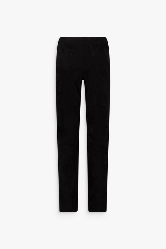 Leggings en daim noir, coupe ajustée et taille haute pour une silhouette élégante.