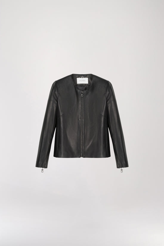 Short black leather jacket