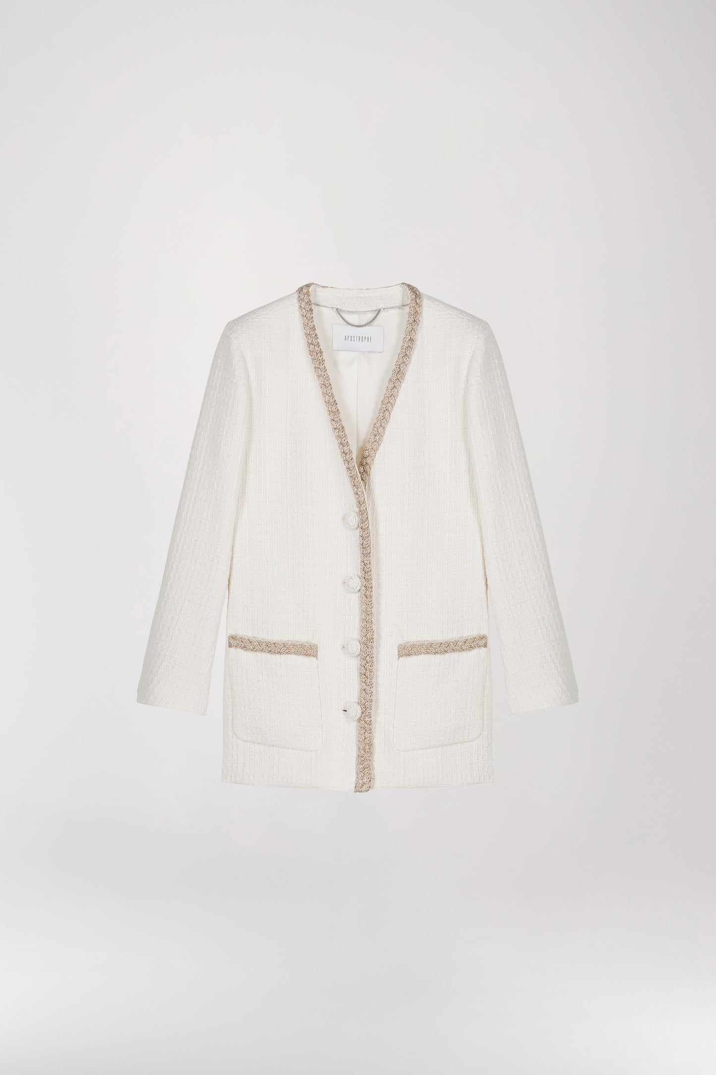 Blazer long en tweed blanc cassé