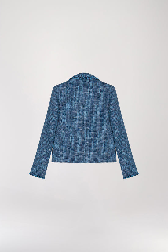 Veste en tweed col V effet denim marine