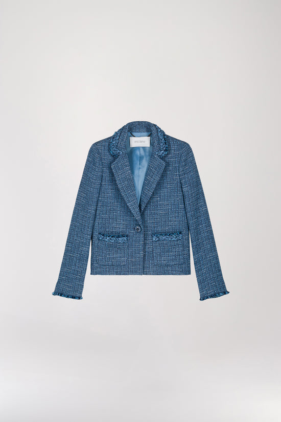 Veste en tweed col V effet denim marine