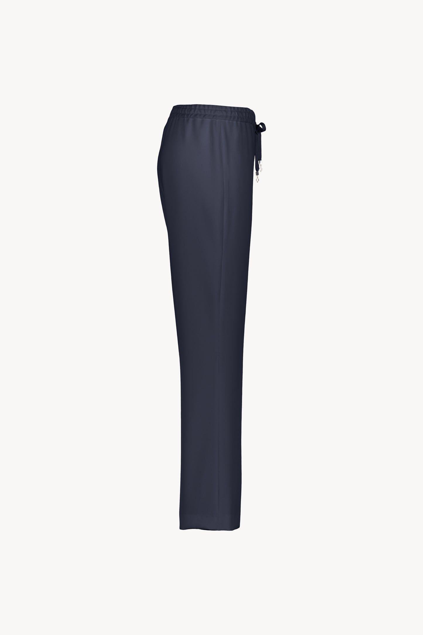 Pantalon fluide large marine avec ceinture froncée et cordons réglables avec embouts métal gravés