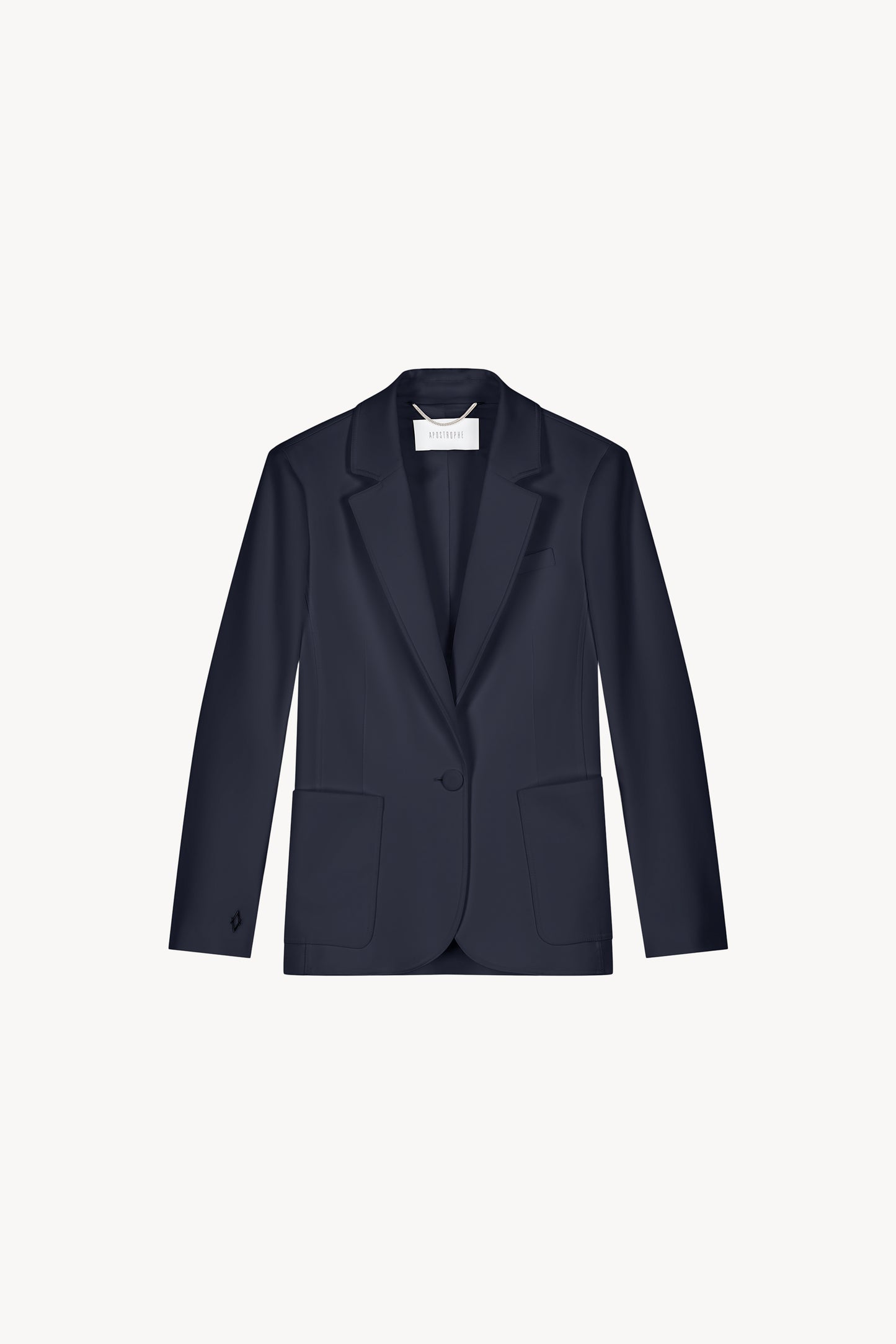 Veste tailleur cintrée marine avec col tailleur et monogramme sur les manches
