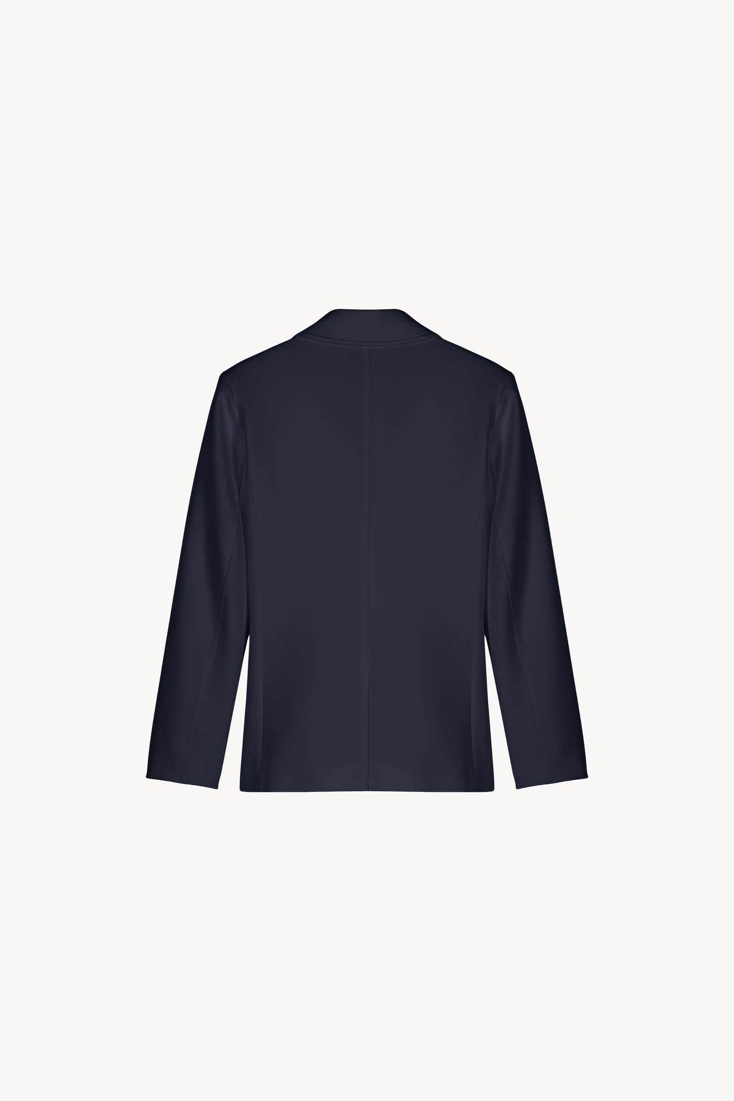 Veste tailleur cintrée marine avec col tailleur et des poches plaquées.