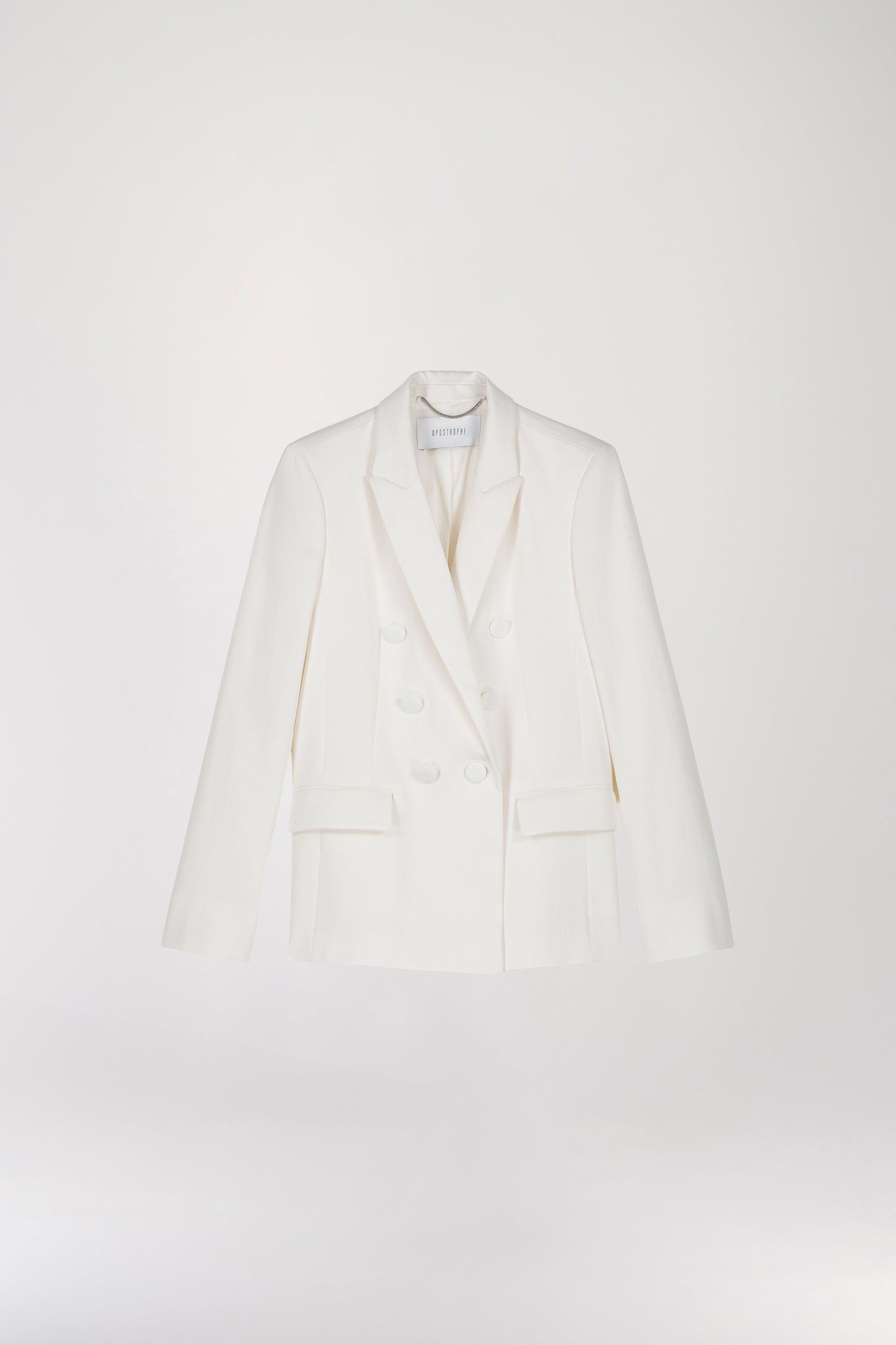 White fitted double-breasted suit jacket