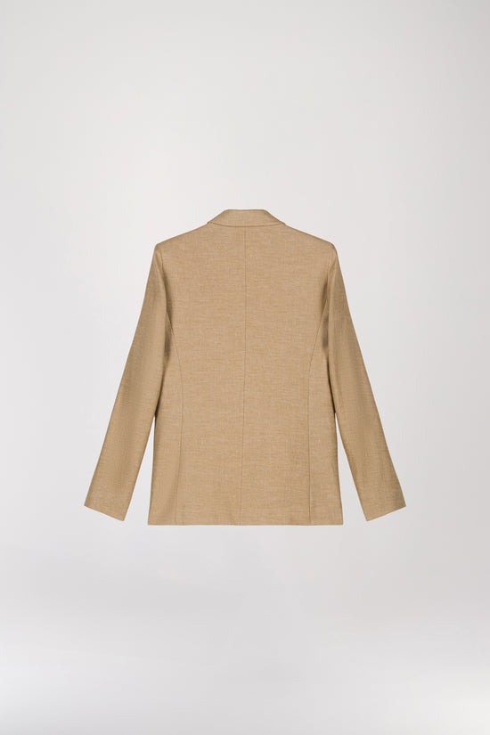 Beige fitted double-breasted suit jacket