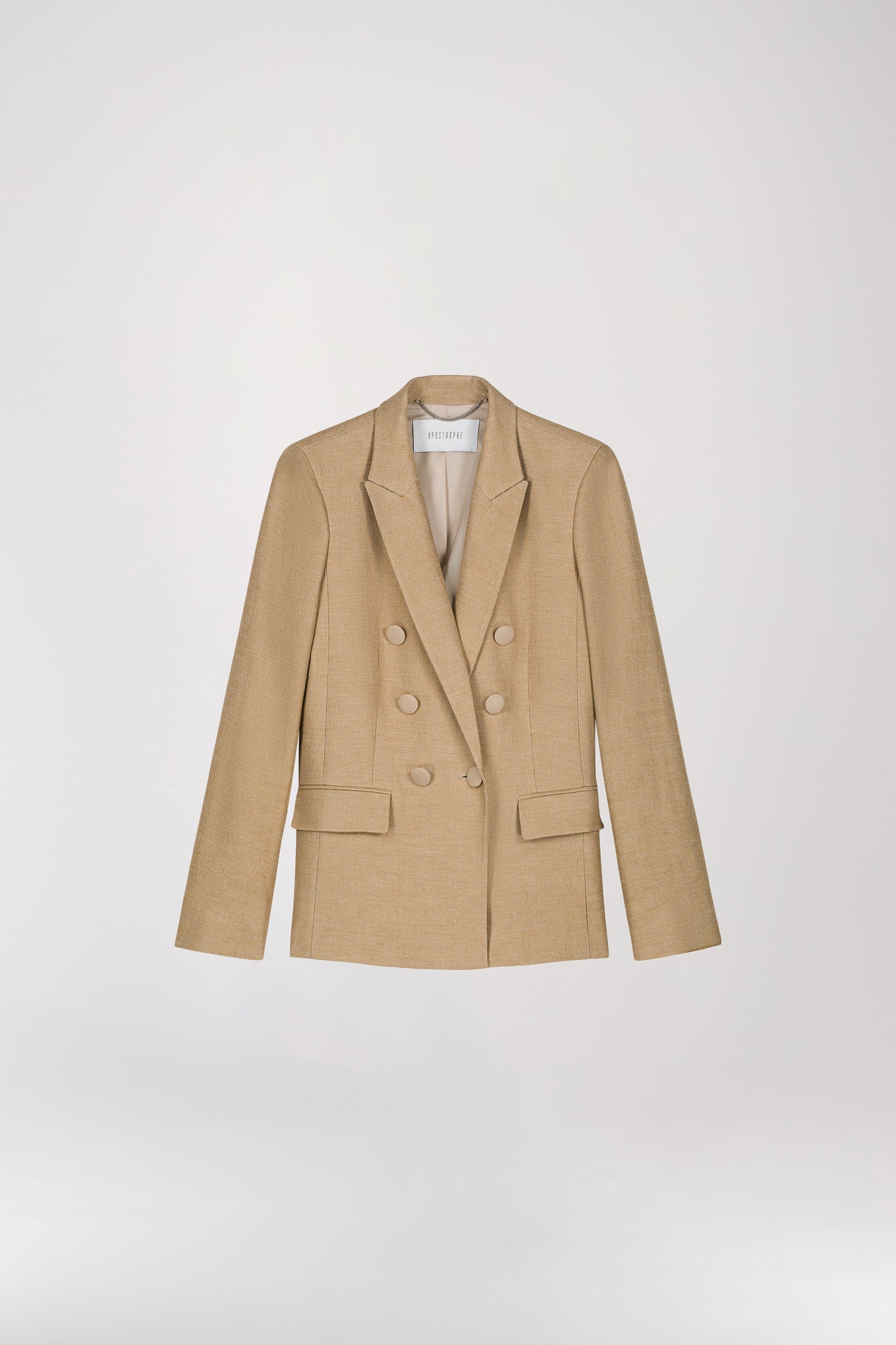 Beige fitted double-breasted suit jacket