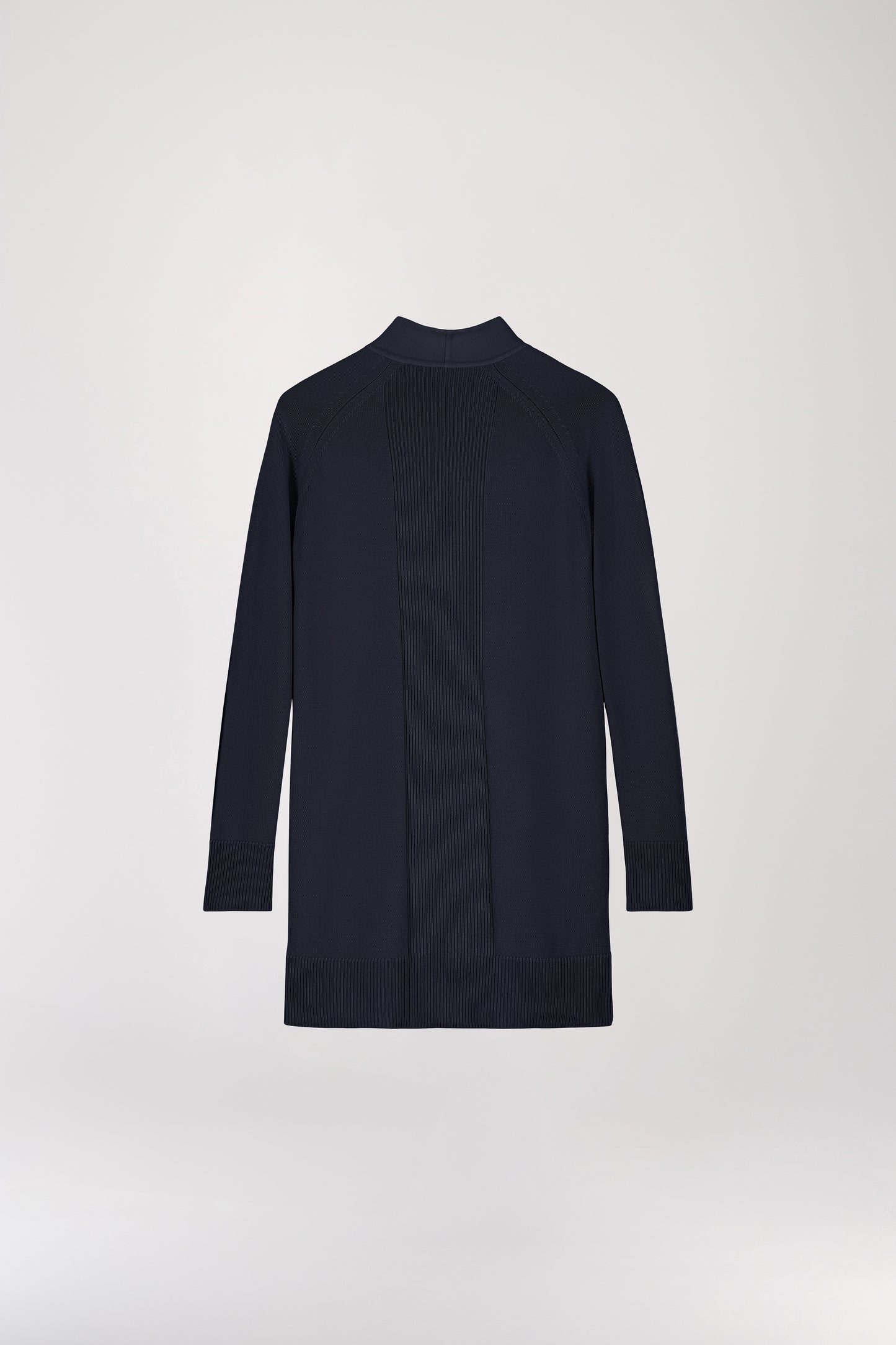 Bi-material knitted coat with navy fringes