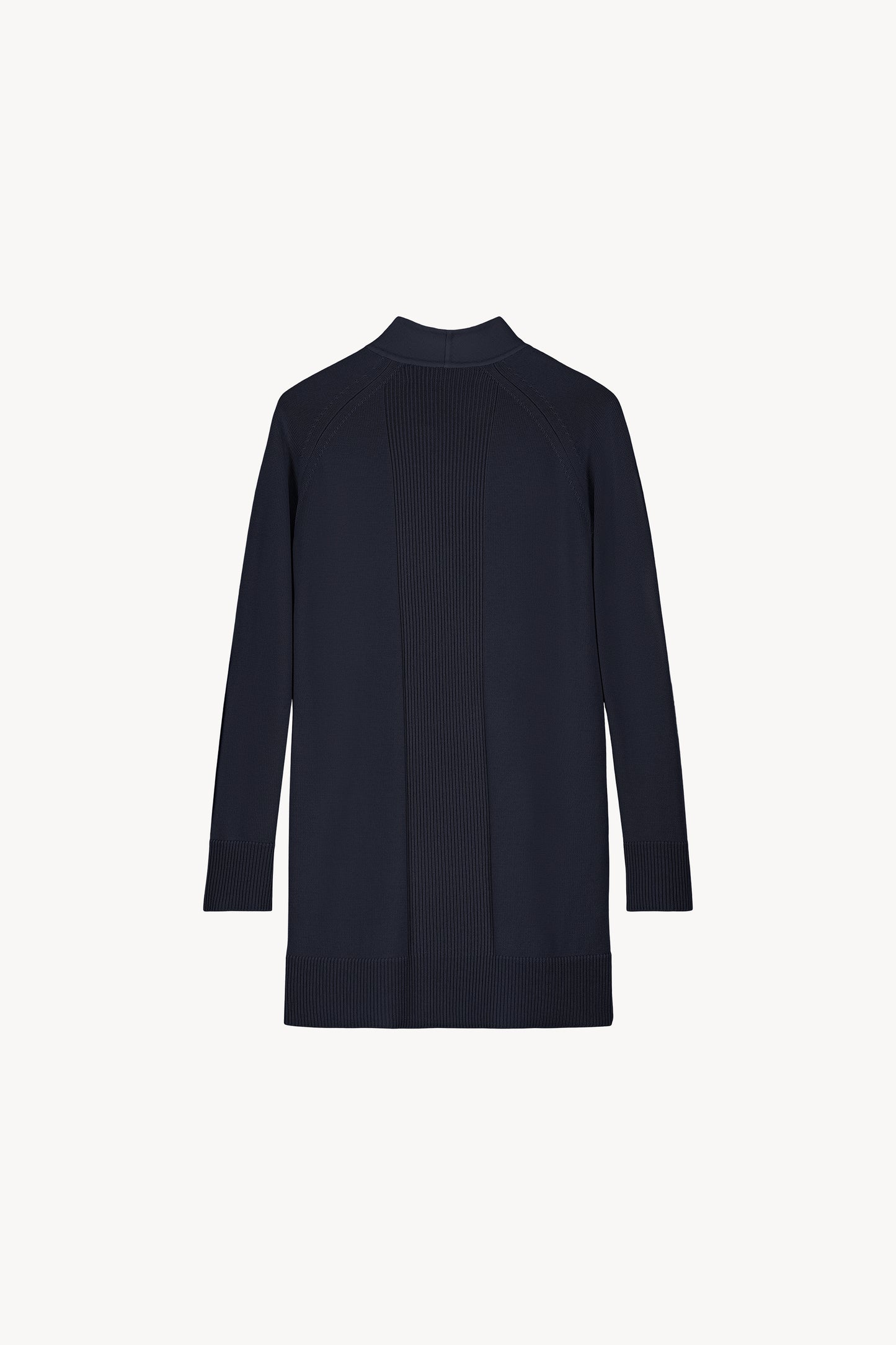 Bi-material knitted coat with navy fringes
