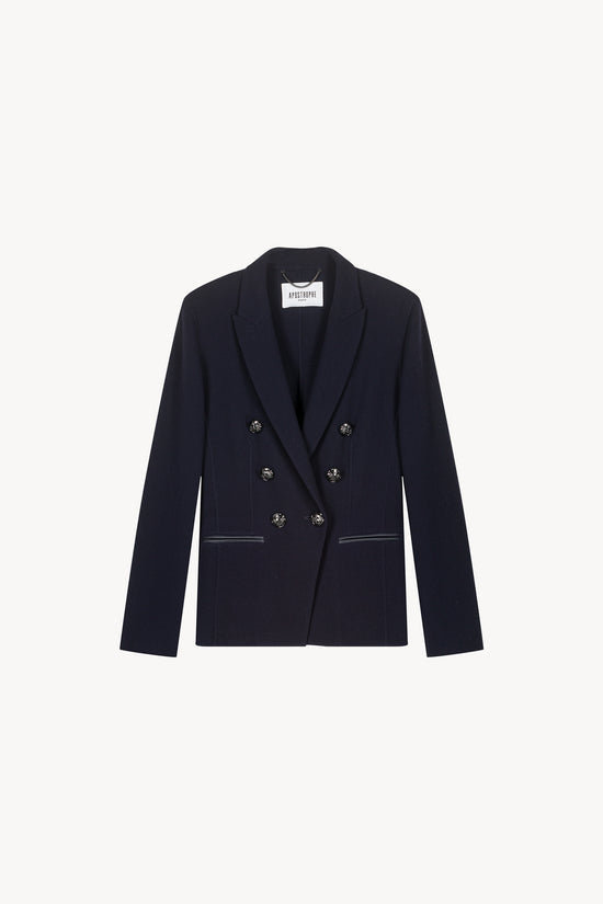 Blazer coupe cintrée en laine marine
