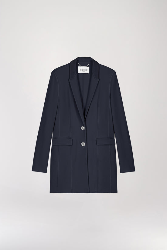 Long navy wool blazer