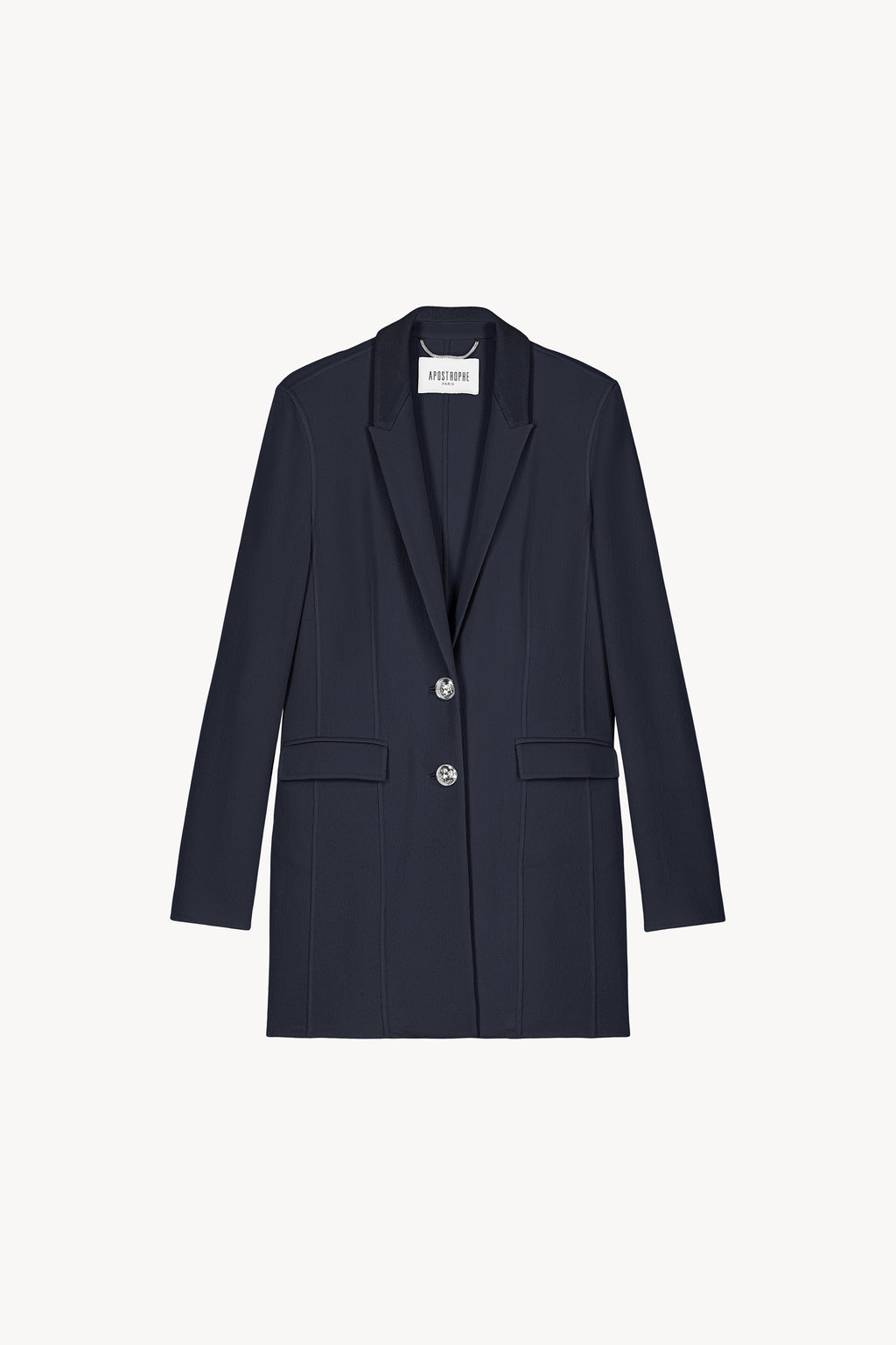 Long navy wool blazer