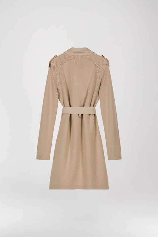 Mid-length two-material beige coat