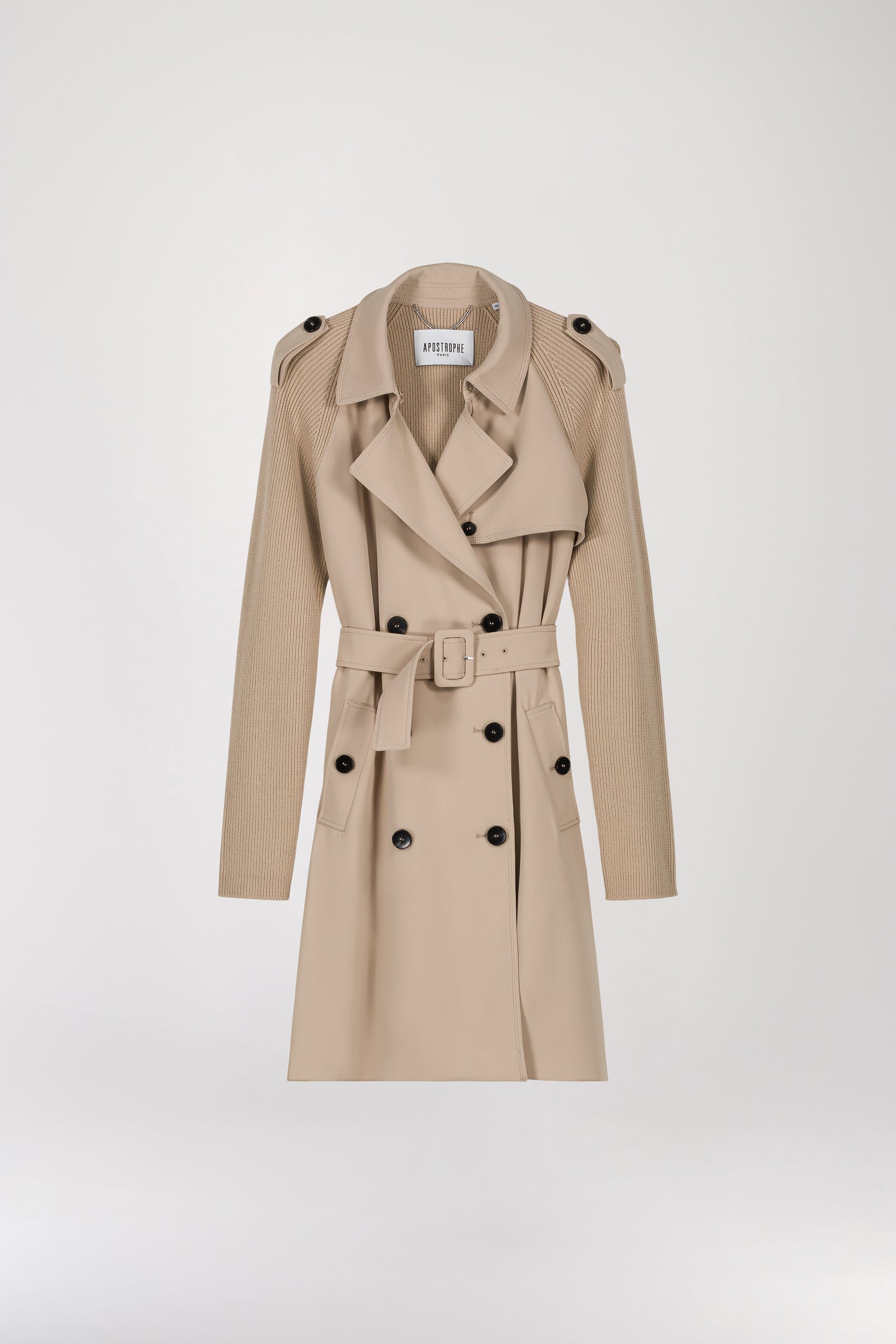 Mid-length two-material beige coat