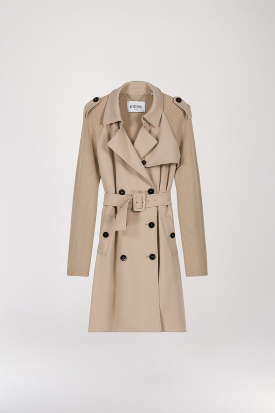 Manteau mi-long bi-matière beige