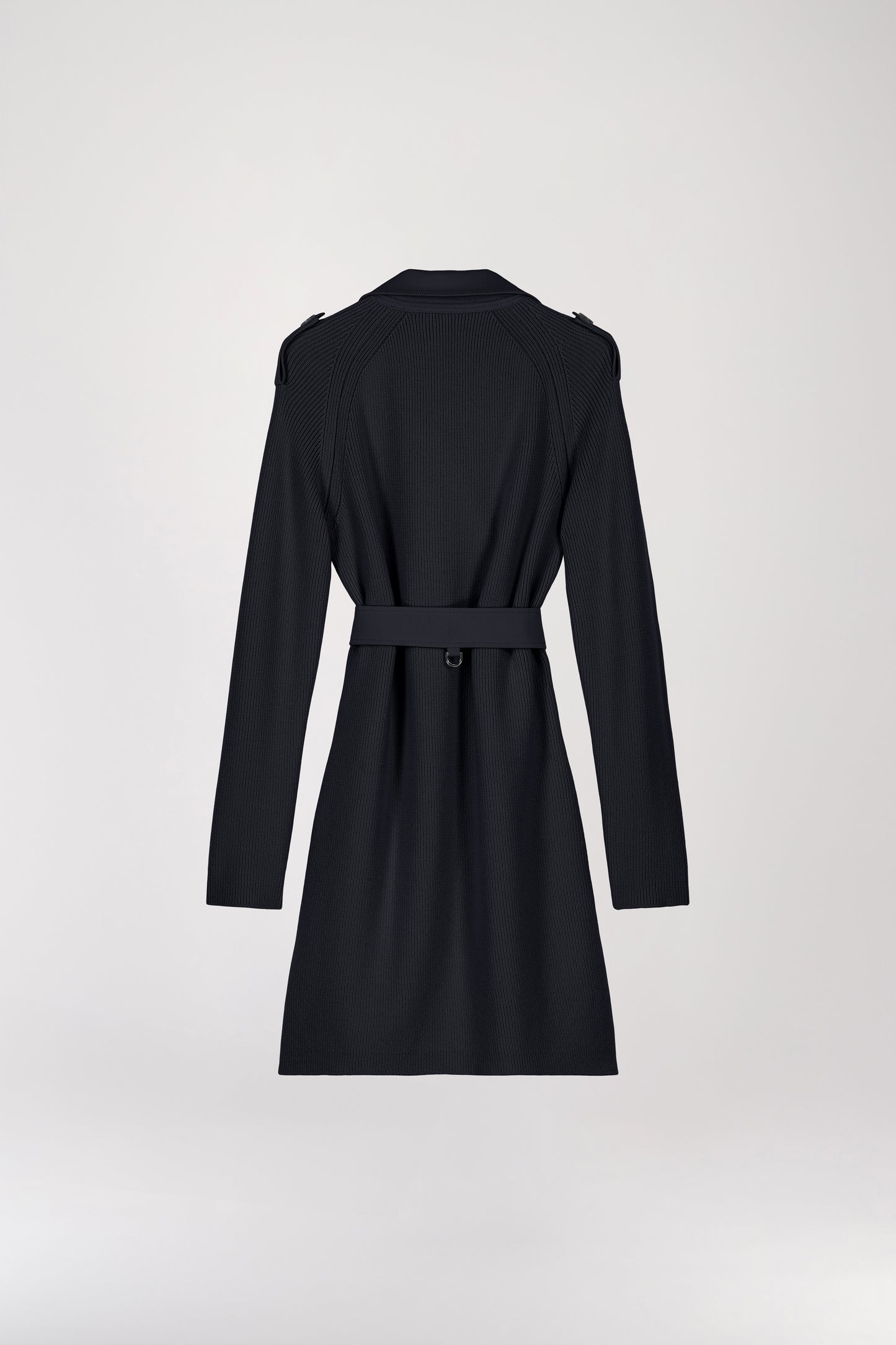 Mid-length two-material navy coat