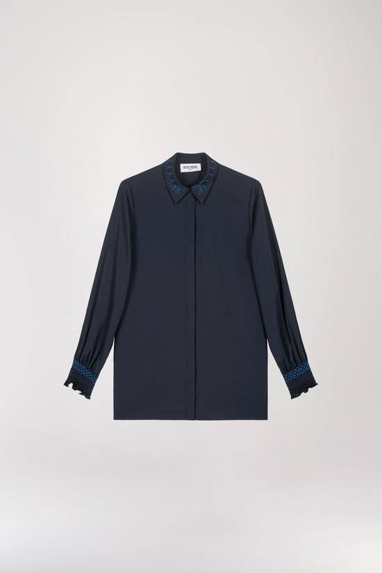 Navy puff sleeve shirt