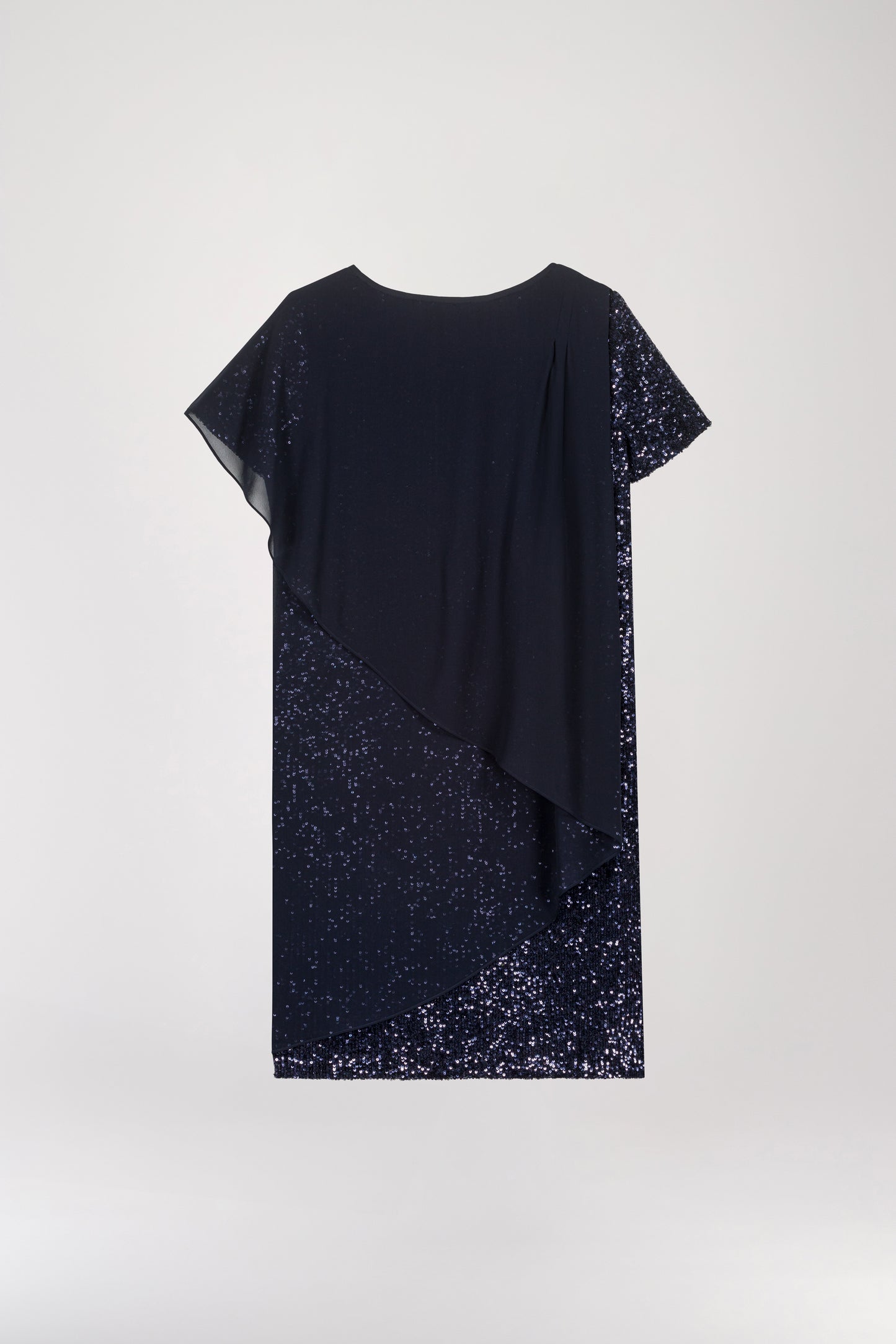 Navy sequin ruffled straight dress