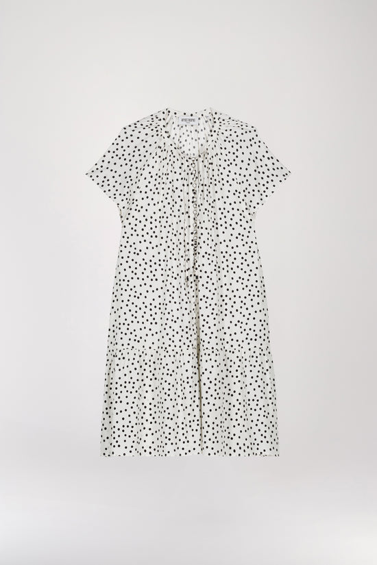 Off-white polka dot print mandarin collar dress