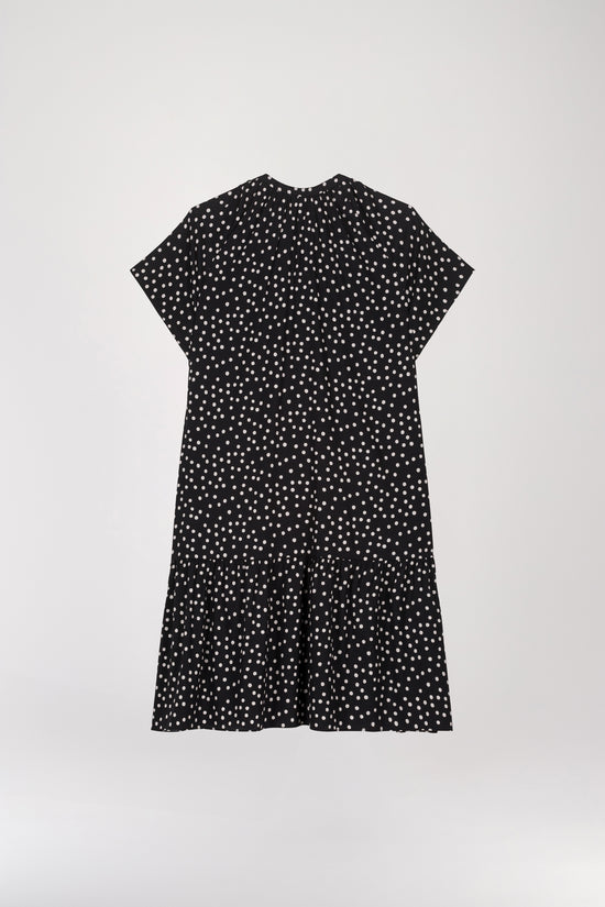 Black polka dot print mandarin collar dress