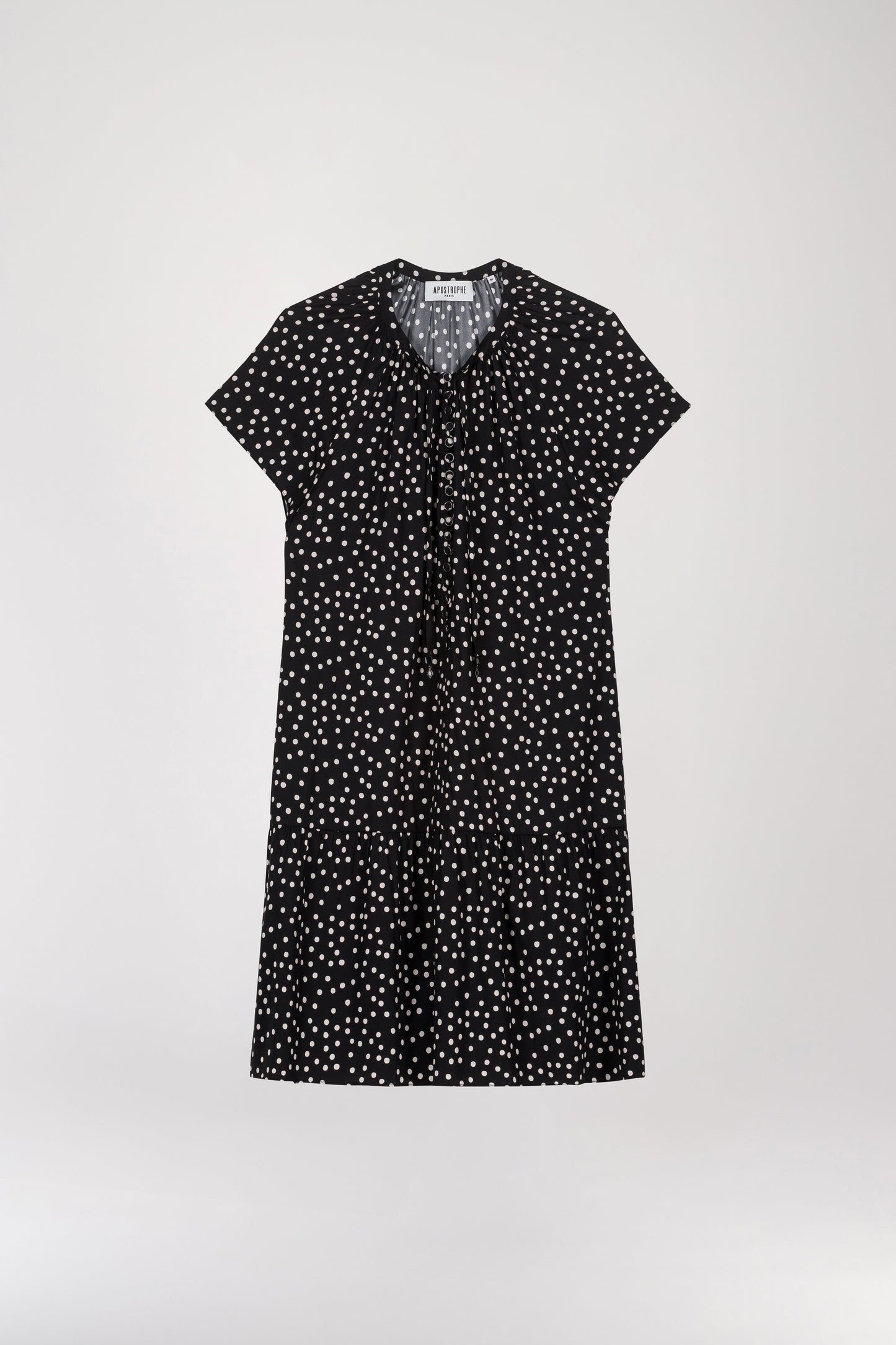 Black polka dot print mandarin collar dress