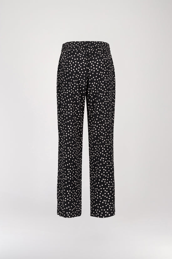 Pantalon fluide imprimé à pois noir