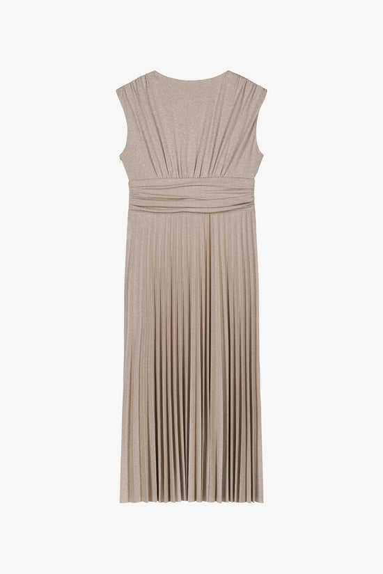 Navy sequined pleated mid-length dress
