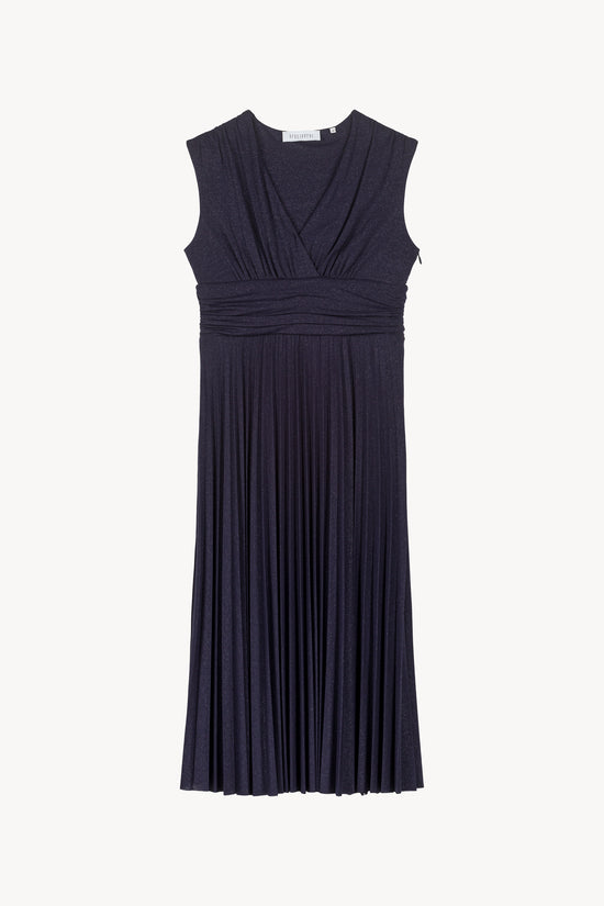 Navy sequined pleated mid-length dress