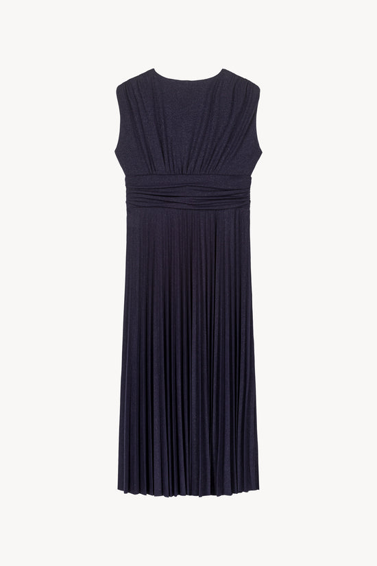 Navy sequined pleated mid-length dress