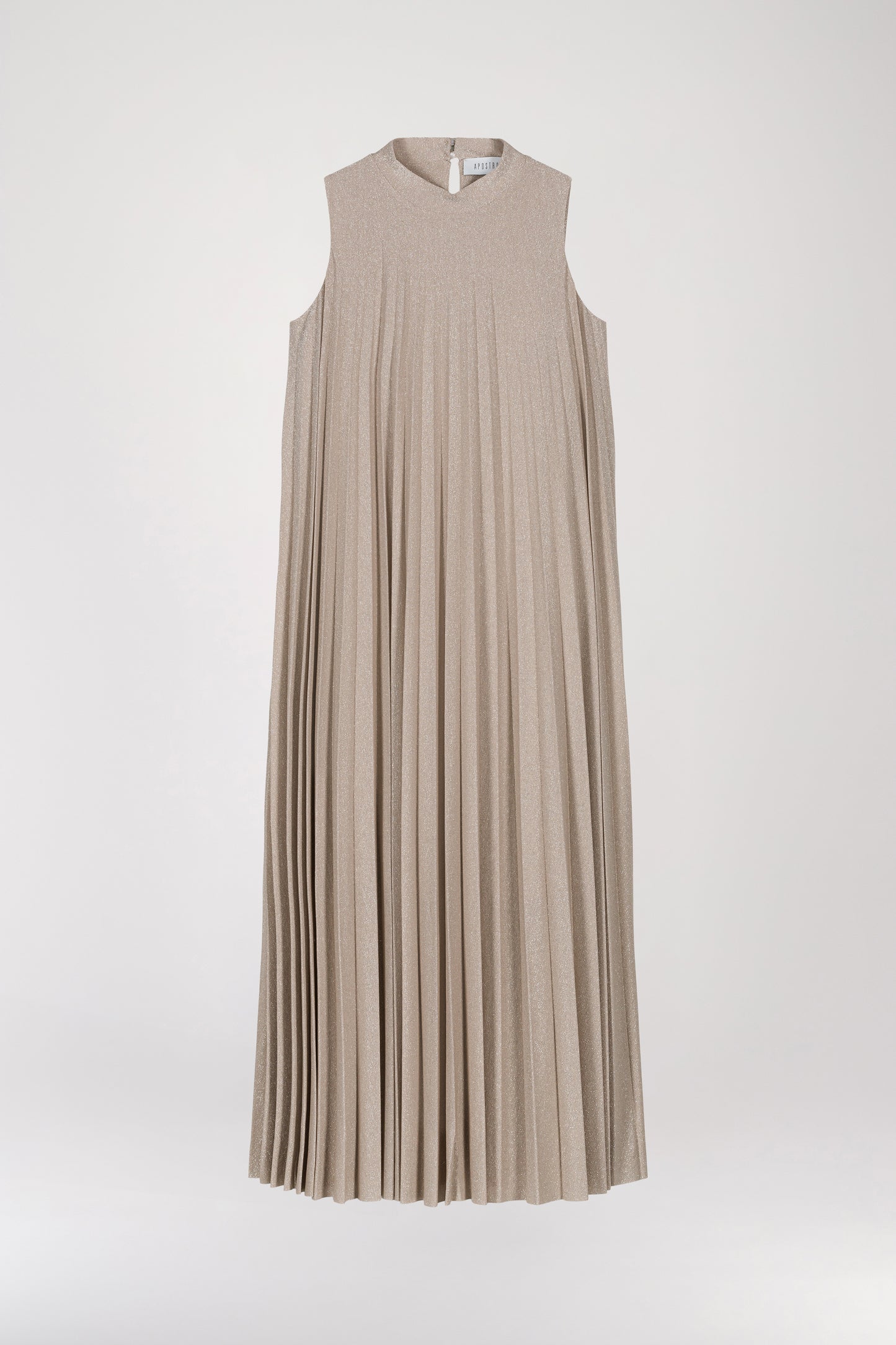 Long pleated dress with gold sequins