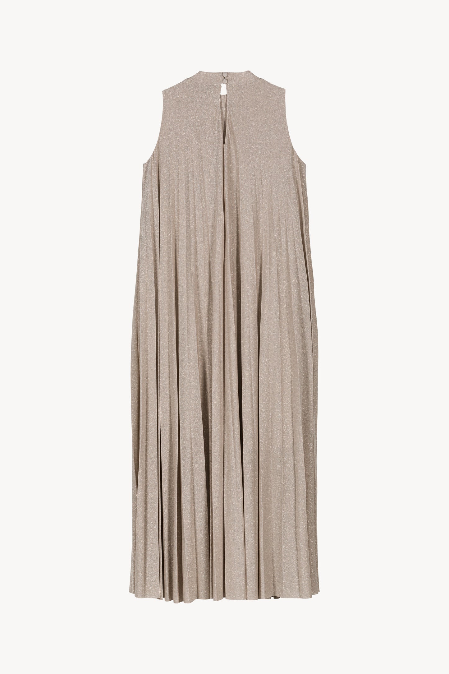 Robe longue sans manches à col montant, plissée et dos fendu