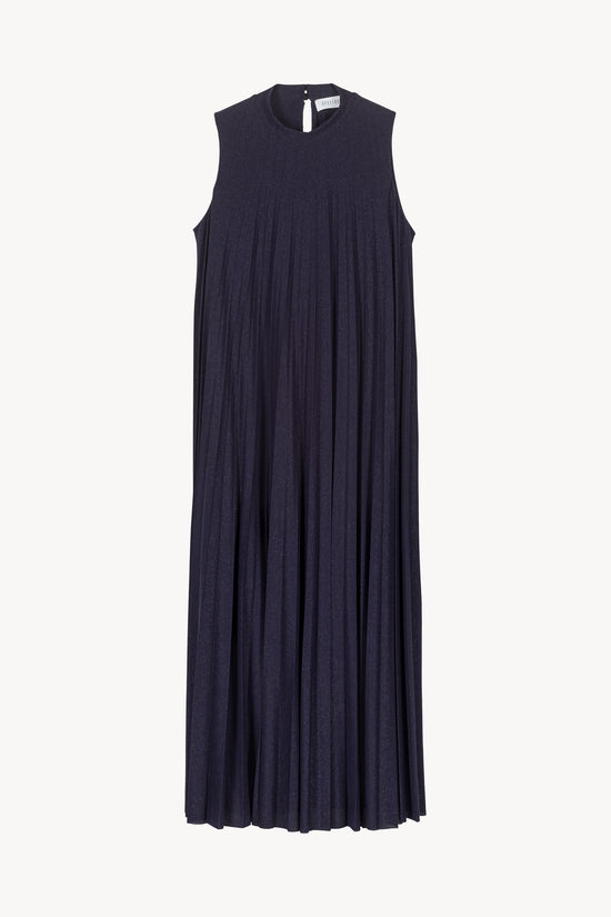 Long pleated dress with navy sequins