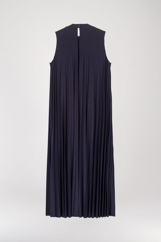 Long pleated dress with navy sequins